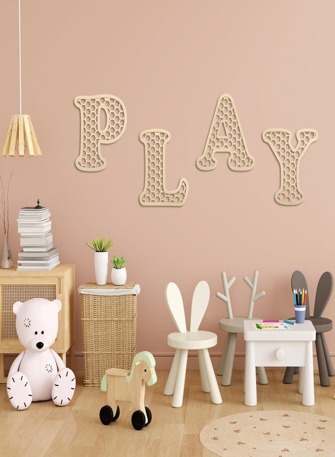 RattanView Wooden Play Rattan Letters Set Playroom Decor Boho Wall Signs Play Wooden Rattan Letters Wall Decor for Playroom Art Nursery Room Decorations(Wood Color) - Image 5